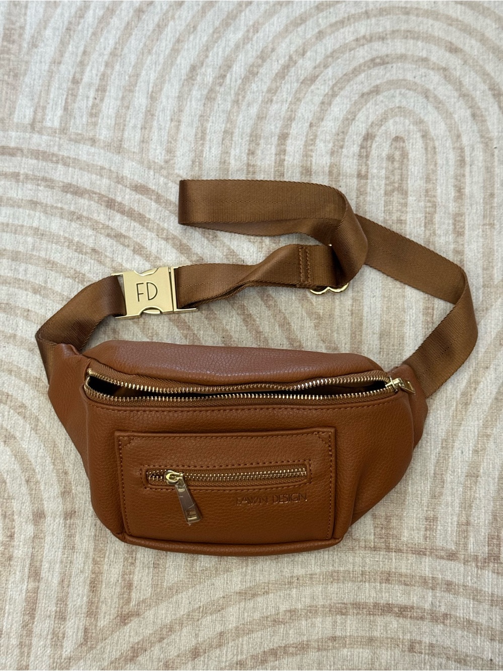 Fawn Design Cognac Brown Leather Belt Bag with Gold Hardware